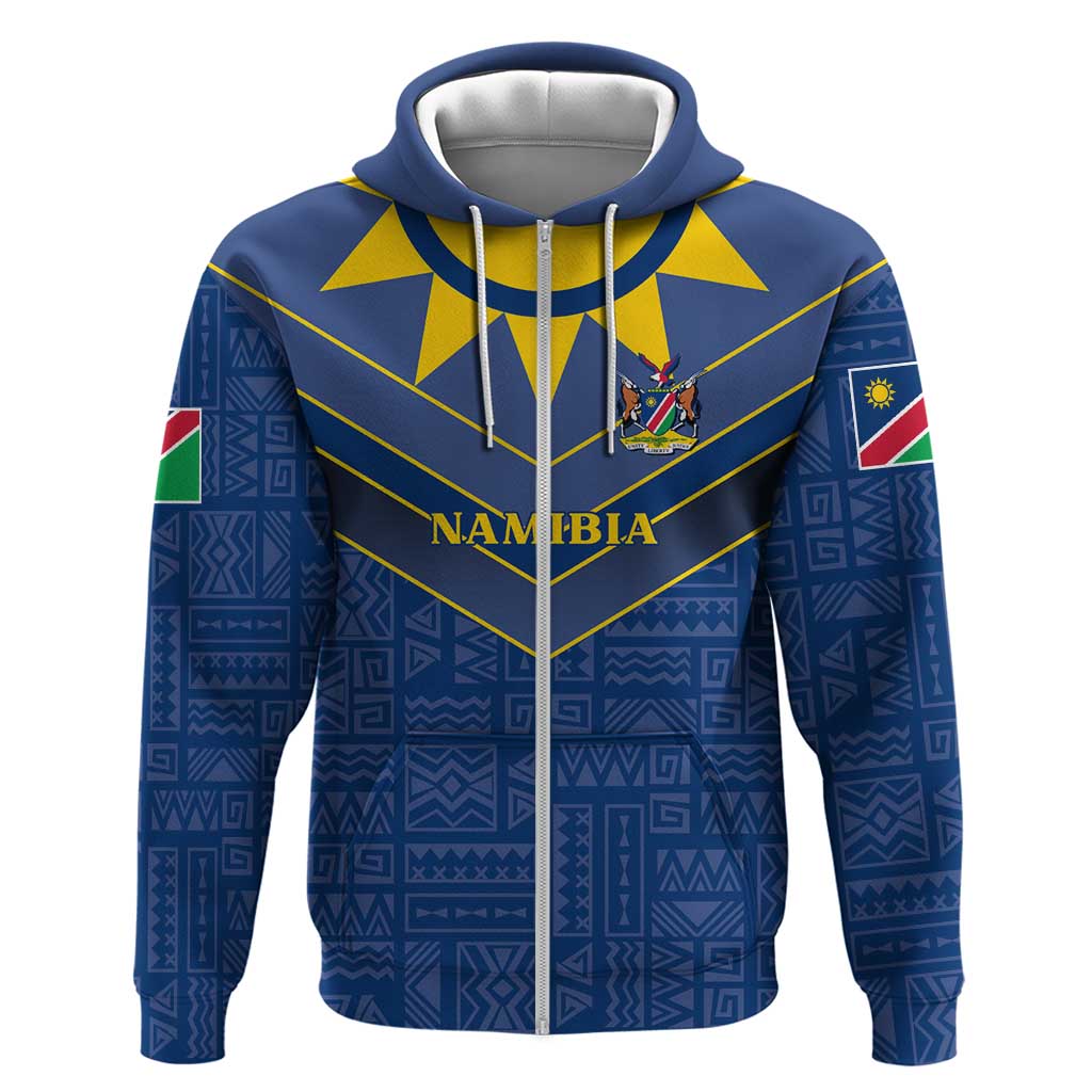 Namibia Yellow Sun Zip Hoodie Sporty Style with Traditional Patterns