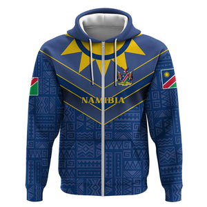 Namibia Yellow Sun Zip Hoodie Sporty Style with Traditional Patterns