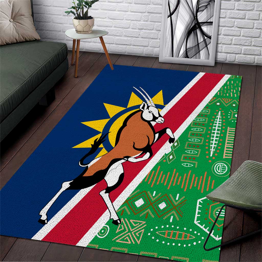 Namibia Gemsbok Area Rug Flag Design with African Patterns
