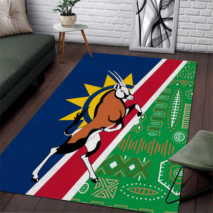 Namibia Gemsbok Area Rug Flag Design with African Patterns