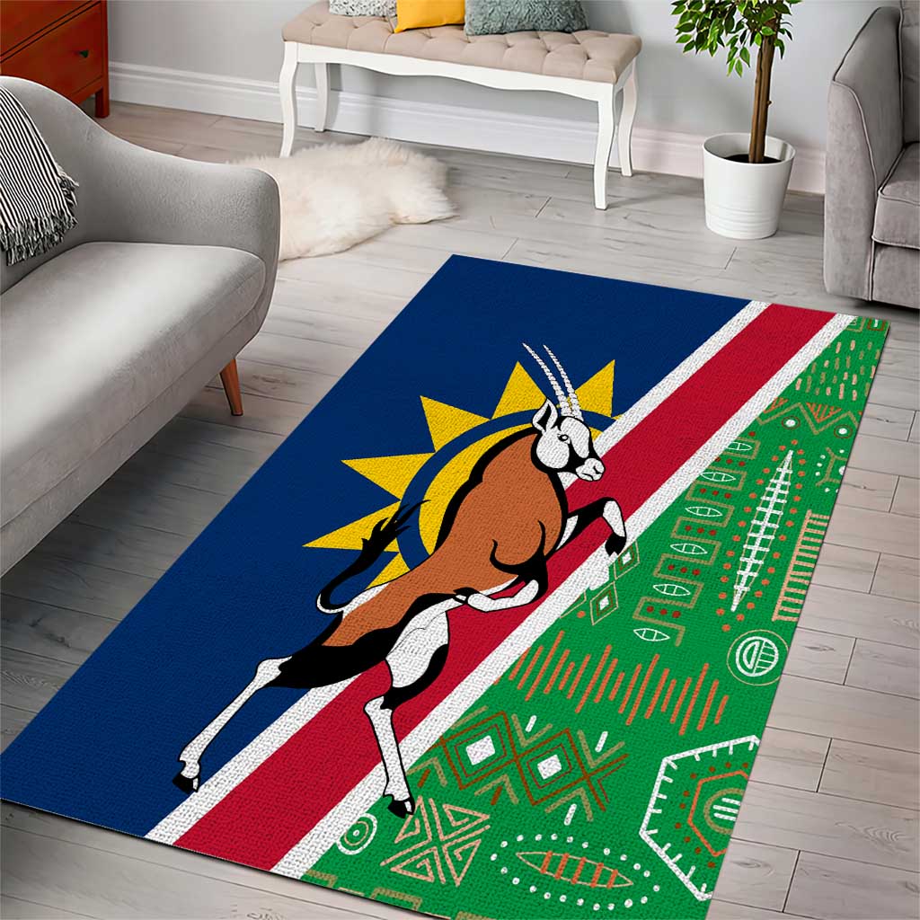 Namibia Gemsbok Area Rug Flag Design with African Patterns