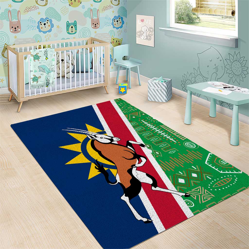 Namibia Gemsbok Area Rug Flag Design with African Patterns