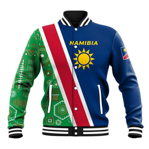 Namibia Gemsbok Baseball Jacket Flag Design with African Patterns