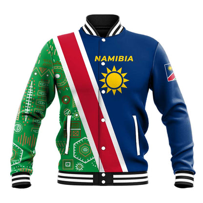Namibia Gemsbok Baseball Jacket Flag Design with African Patterns