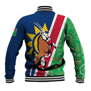 Namibia Gemsbok Baseball Jacket Flag Design with African Patterns