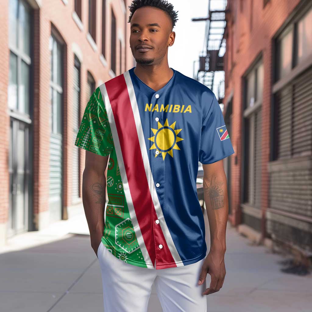 Namibia Gemsbok Baseball Jersey Flag Design with African Patterns
