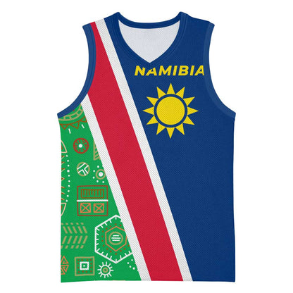 Namibia Gemsbok Basketball Jersey Flag Design with African Patterns - African Pride