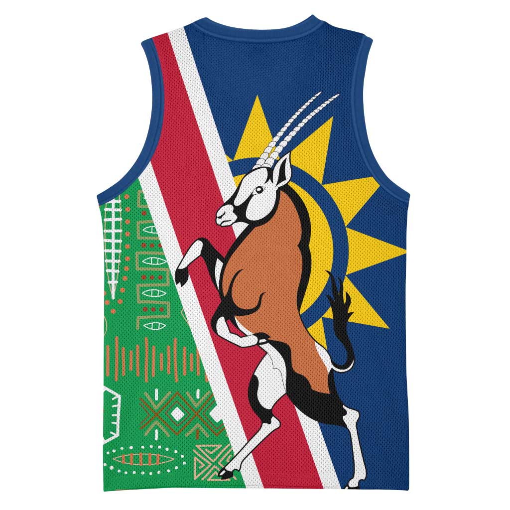 Namibia Gemsbok Basketball Jersey Flag Design with African Patterns - African Pride