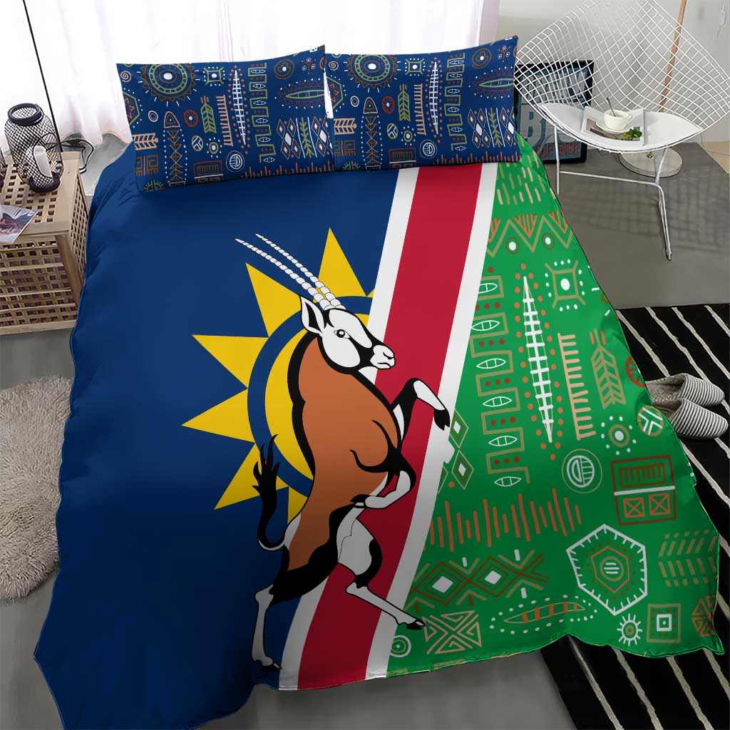 Namibia Gemsbok Bedding Set Flag Design with African Patterns
