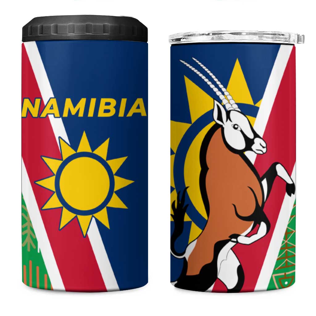 Namibia Gemsbok 4 in 1 Can Cooler Tumbler Flag Design with African Patterns