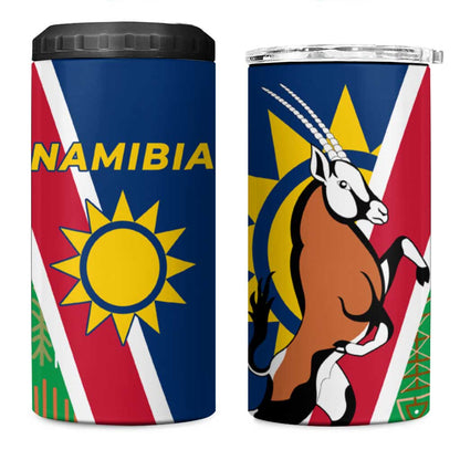 Namibia Gemsbok 4 in 1 Can Cooler Tumbler Flag Design with African Patterns