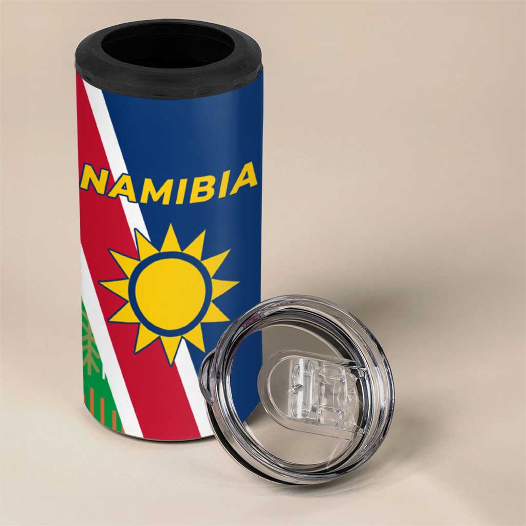 Namibia Gemsbok 4 in 1 Can Cooler Tumbler Flag Design with African Patterns