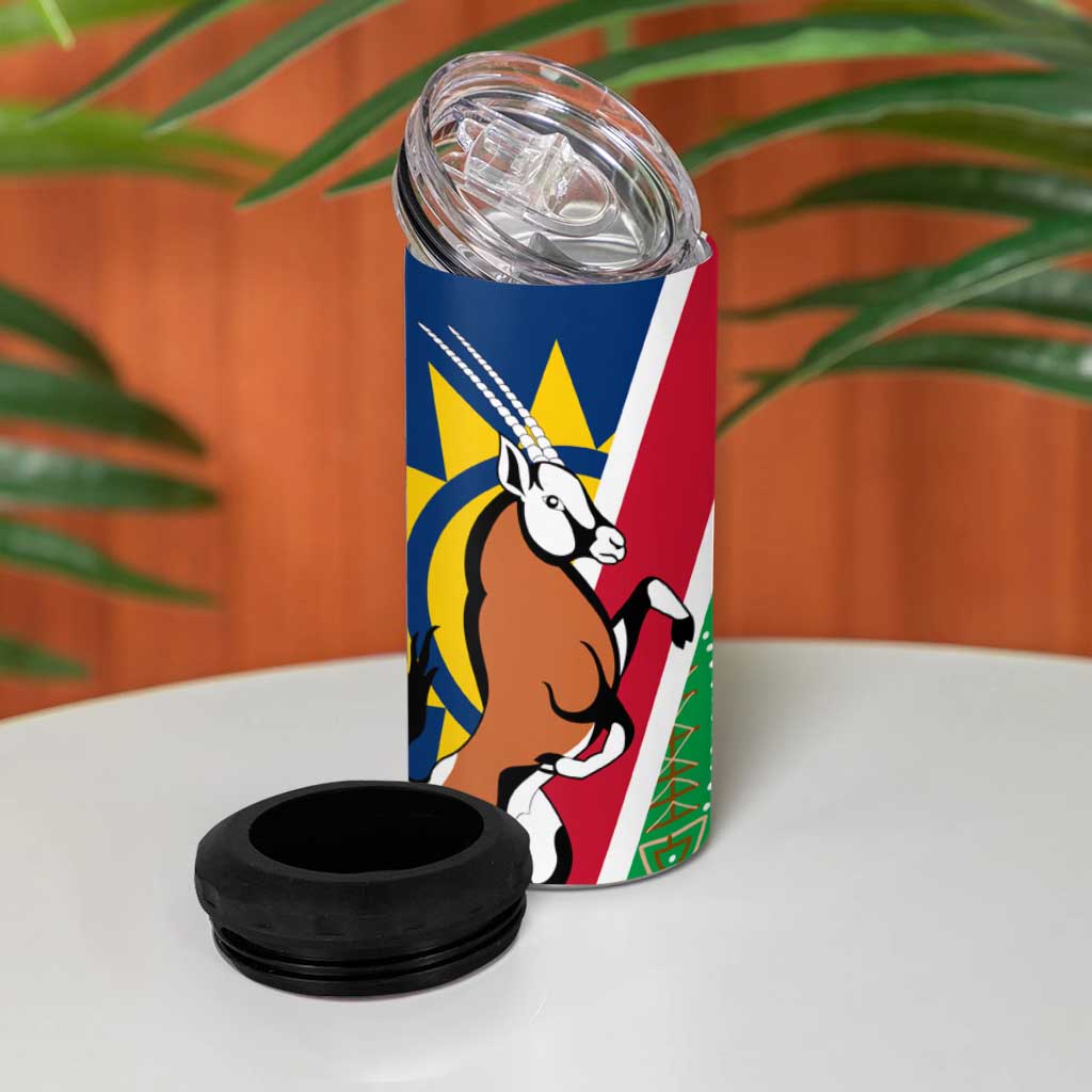 Namibia Gemsbok 4 in 1 Can Cooler Tumbler Flag Design with African Patterns