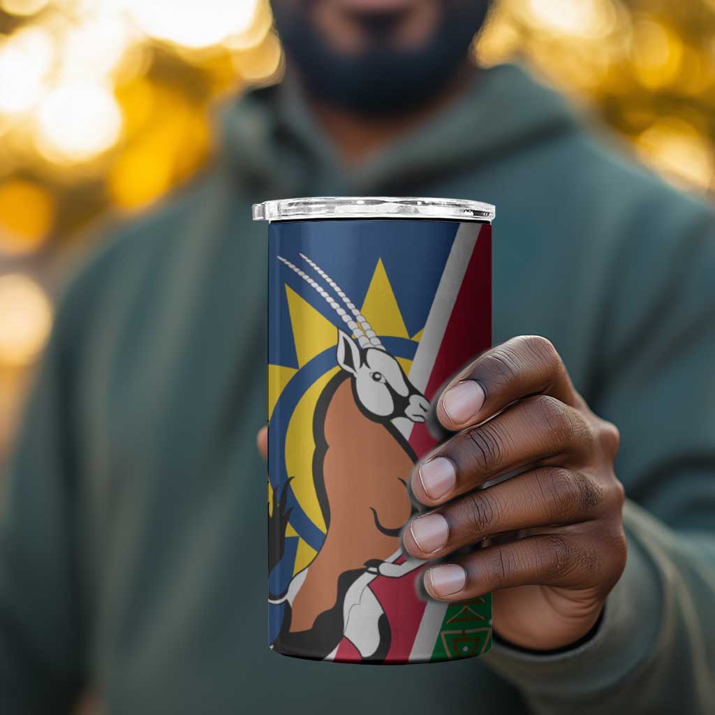 Namibia Gemsbok 4 in 1 Can Cooler Tumbler Flag Design with African Patterns