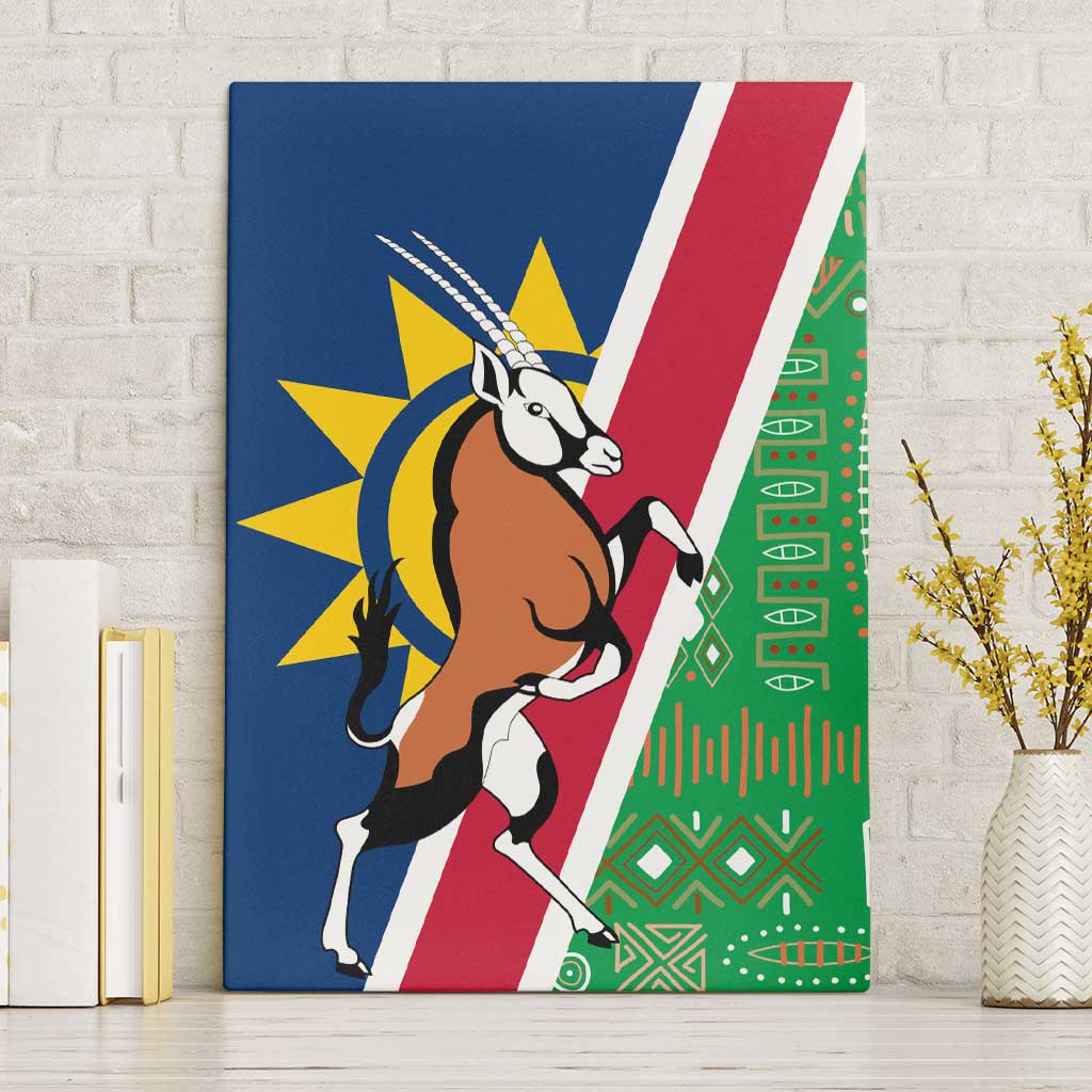 Namibia Gemsbok Canvas Wall Art Flag Design with African Patterns