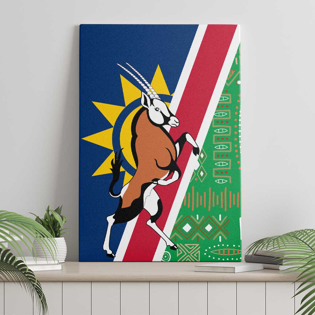 Namibia Gemsbok Canvas Wall Art Flag Design with African Patterns
