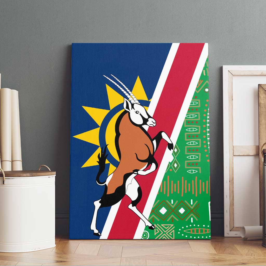 Namibia Gemsbok Canvas Wall Art Flag Design with African Patterns