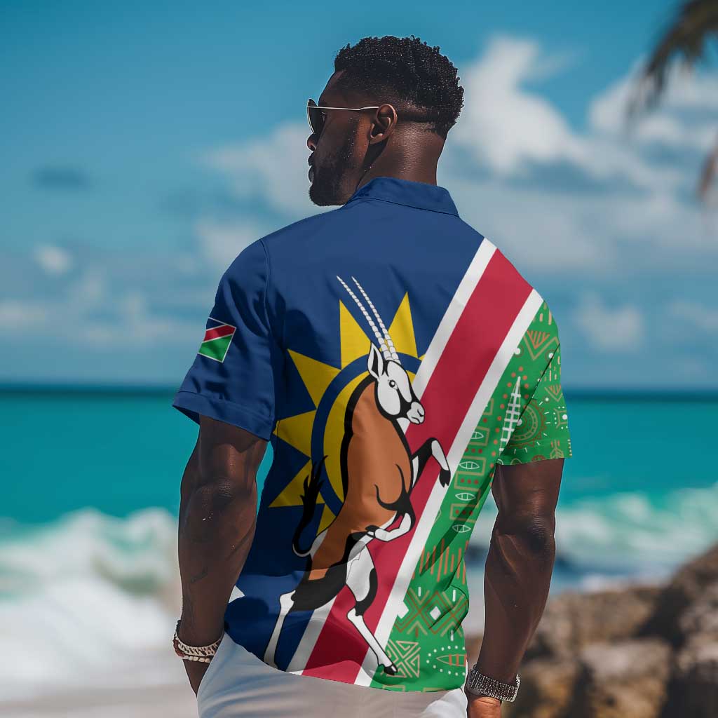 Namibia Gemsbok Hawaiian Shirt Flag Design with African Patterns