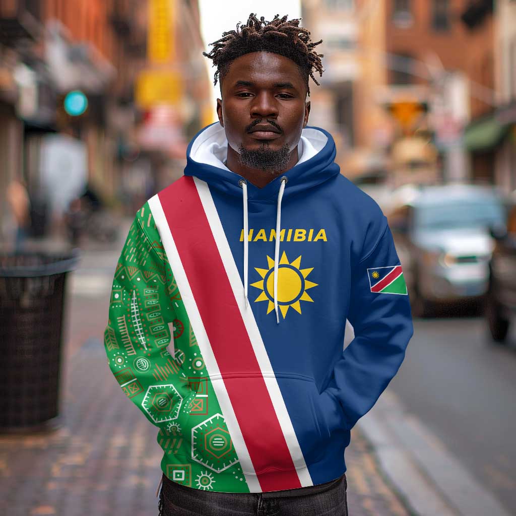 Namibia Gemsbok Hoodie Flag Design with African Patterns