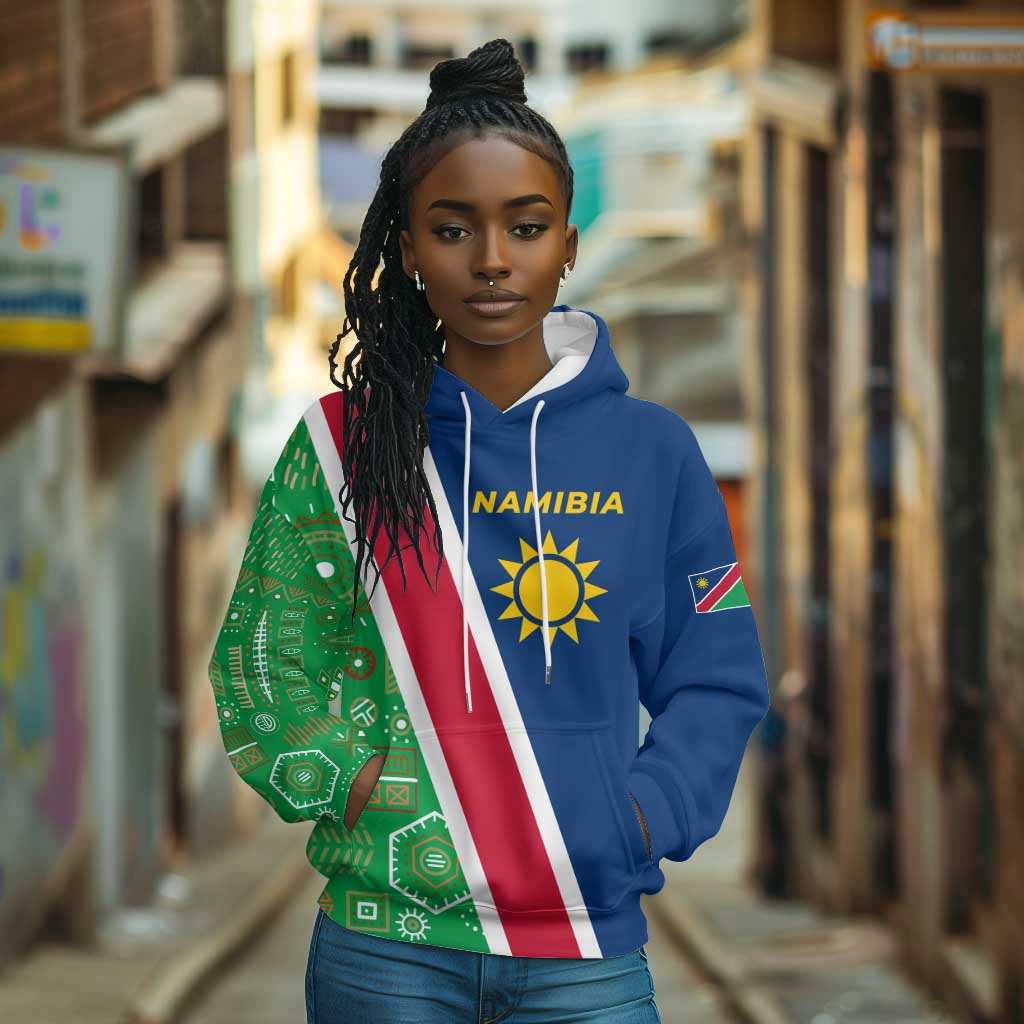 Namibia Gemsbok Hoodie Flag Design with African Patterns