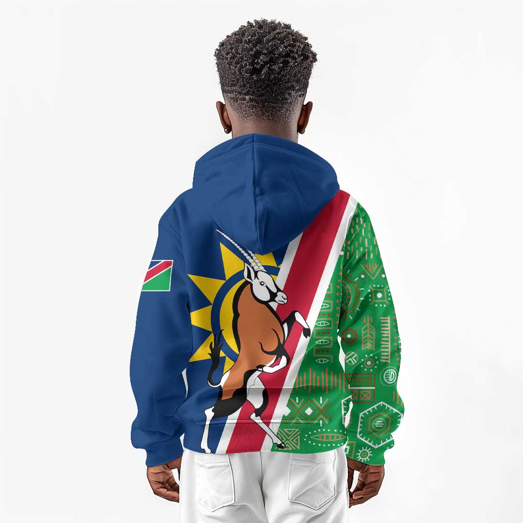 Namibia Gemsbok Kid Hoodie Flag Design with African Patterns