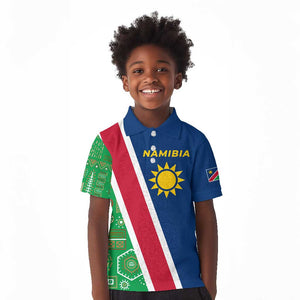 Namibia Gemsbok Kid Polo Shirt Flag Design with African Patterns