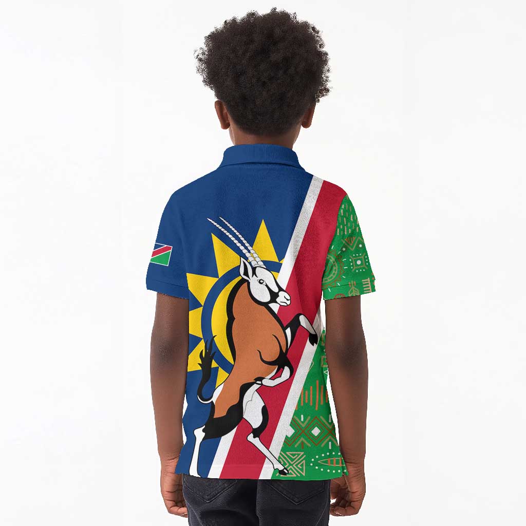 Namibia Gemsbok Kid Polo Shirt Flag Design with African Patterns