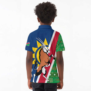 Namibia Gemsbok Kid Polo Shirt Flag Design with African Patterns