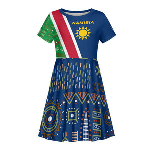 Namibia Gemsbok Kid Short Sleeve Dress Flag Design with African Patterns