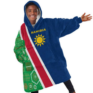 Namibia Gemsbok Kid Wearable Blanket Hoodie Flag Design with African Patterns