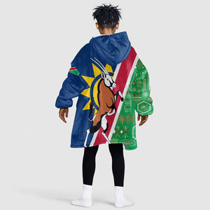 Namibia Gemsbok Kid Wearable Blanket Hoodie Flag Design with African Patterns