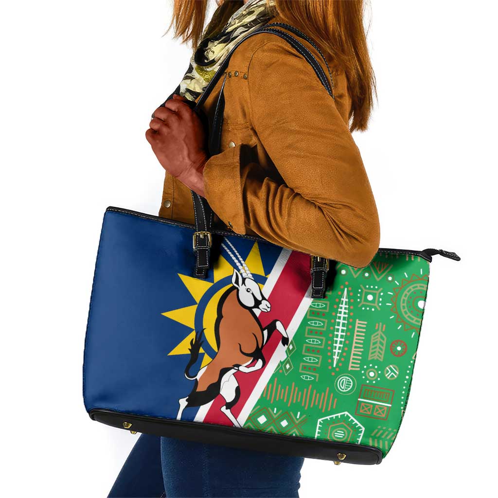Namibia Gemsbok Leather Tote Bag Flag Design with African Patterns