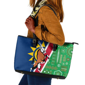 Namibia Gemsbok Leather Tote Bag Flag Design with African Patterns