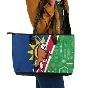 Namibia Gemsbok Leather Tote Bag Flag Design with African Patterns