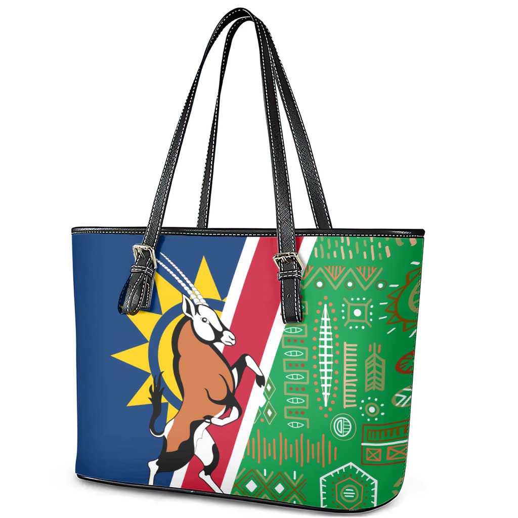 Namibia Gemsbok Leather Tote Bag Flag Design with African Patterns