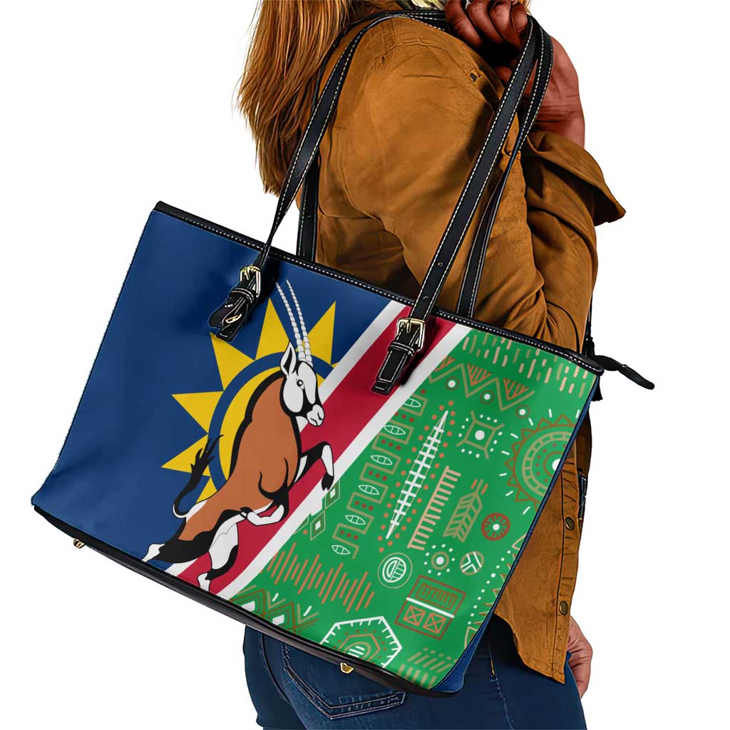 Namibia Gemsbok Leather Tote Bag Flag Design with African Patterns