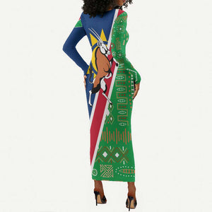 Namibia Gemsbok Long Sleeve Bodycon Dress Flag Design with African Patterns TS04