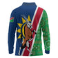 Namibia Gemsbok Long Sleeve Polo Shirt Flag Design with African Patterns
