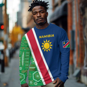 Namibia Gemsbok Long Sleeve Shirt Flag Design with African Patterns