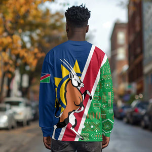 Namibia Gemsbok Long Sleeve Shirt Flag Design with African Patterns