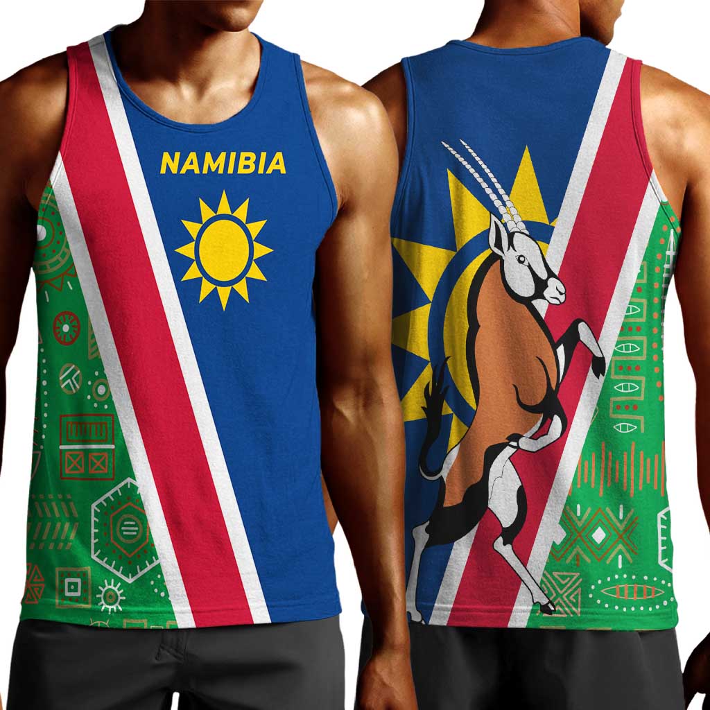 Namibia Gemsbok Men Tank Top Flag Design with African Patterns