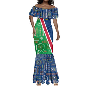 Namibia Gemsbok Mermaid Dress Flag Design with African Patterns