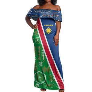 Namibia Gemsbok Off Shoulder Maxi Dress Flag Design with African Patterns