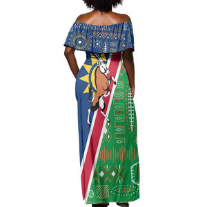 Namibia Gemsbok Off Shoulder Maxi Dress Flag Design with African Patterns
