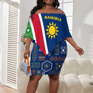 Namibia Gemsbok Off Shoulder Short Dress Flag Design with African Patterns