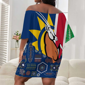 Namibia Gemsbok Off Shoulder Short Dress Flag Design with African Patterns