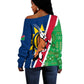 Namibia Gemsbok Off Shoulder Sweater Flag Design with African Patterns