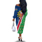 Namibia Gemsbok Off The Shoulder Long Sleeve Dress Flag Design with African Patterns