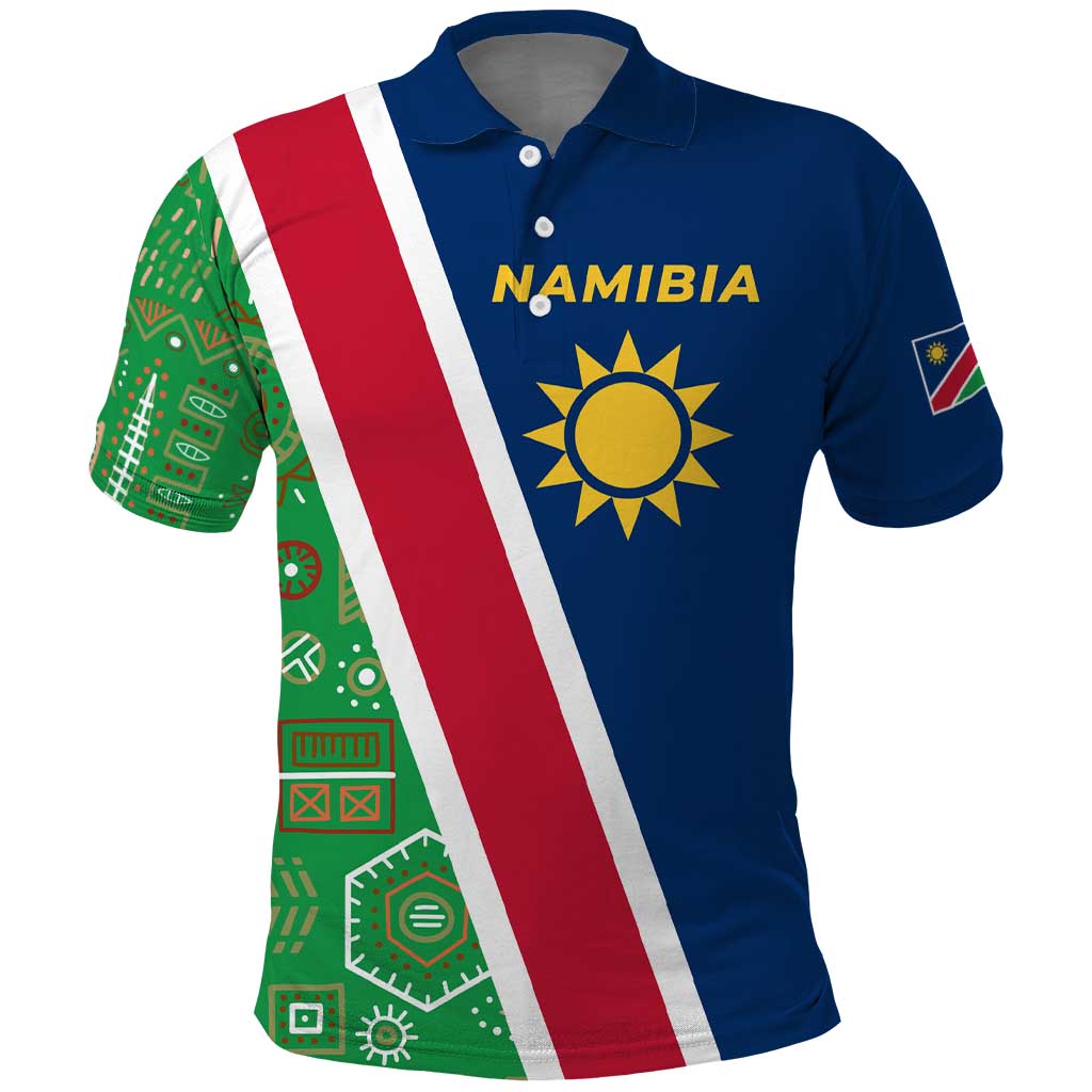 Namibia Gemsbok Polo Shirt Flag Design with African Patterns