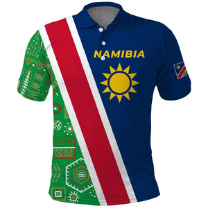 Namibia Gemsbok Polo Shirt Flag Design with African Patterns